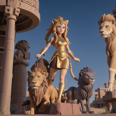 Image For Post Anime, pharaoh, mechanic, storm, lion, statue, HD, 4K, AI Generated Art