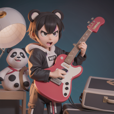 Image For Post Anime, panda, electric guitar, telescope, musician, anger, HD, 4K, AI Generated Art