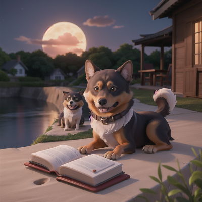 Image For Post Anime, moonlight, sunset, book, camera, dog, HD, 4K, AI Generated Art