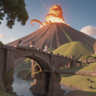 Image For Post Anime, cat, troll, volcano, bridge, witch, HD, 4K, AI Generated Art