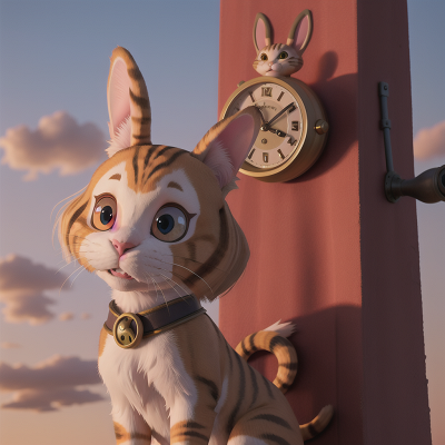 Image For Post Anime, chimera, clock, rabbit, sunset, cat, HD, 4K, AI Generated Art