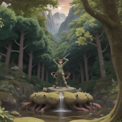 Image For Post Anime, kraken, forest, mountains, sword, magic portal, HD, 4K, AI Generated Art