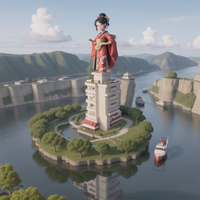 Image For Post Anime, geisha, island, police officer, skyscraper, river, HD, 4K, AI Generated Art