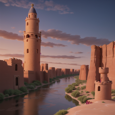Image For Post Anime, desert, cursed amulet, river, tower, drought, HD, 4K, AI Generated Art
