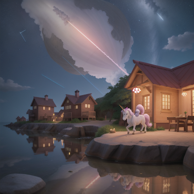 Image For Post Anime, beach, lamp, village, meteor shower, unicorn, HD, 4K, AI Generated Art