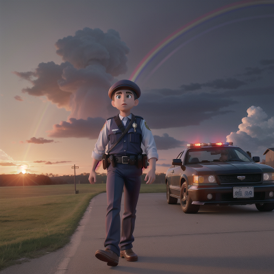 Image For Post Anime, sunrise, tornado, hail, police officer, rainbow, HD, 4K, AI Generated Art
