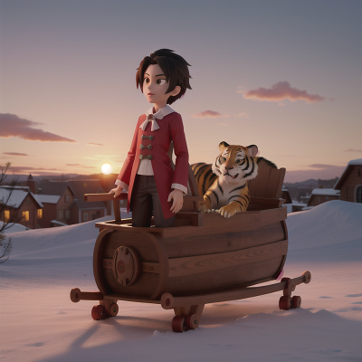 Image For Post Anime, vampire's coffin, sunset, museum, tiger, sled, HD, 4K, AI Generated Art