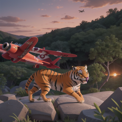 Image For Post Anime, tiger, airplane, sunset, tsunami, trumpet, HD, 4K, AI Generated Art