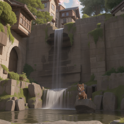 Image For Post Anime, ghost, hidden trapdoor, waterfall, dog, city, HD, 4K, AI Generated Art