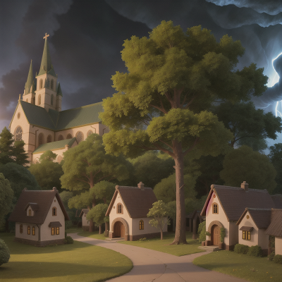 Image For Post Anime, village, cathedral, tornado, musician, enchanted forest, HD, 4K, AI Generated Art