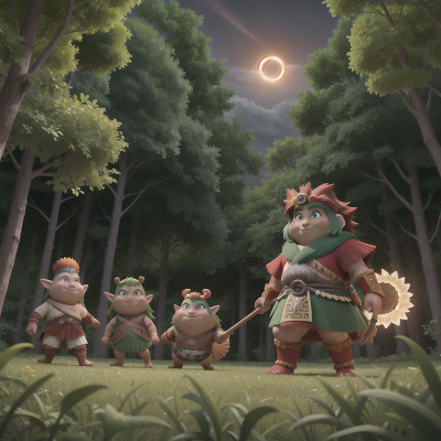 Image For Post Anime, forest, tribal warriors, solar eclipse, ogre, knights, HD, 4K, AI Generated Art