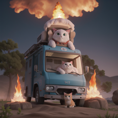 Image For Post Anime, cat, ghostly apparition, taco truck, yeti, volcano, HD, 4K, AI Generated Art