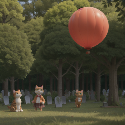 Image For Post Anime, forest, bus, balloon, cat, haunted graveyard, HD, 4K, AI Generated Art