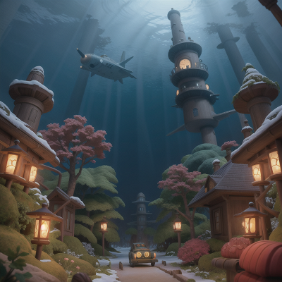 Image For Post Anime, enchanted forest, submarine, betrayal, sled, underwater city, HD, 4K, AI Generated Art