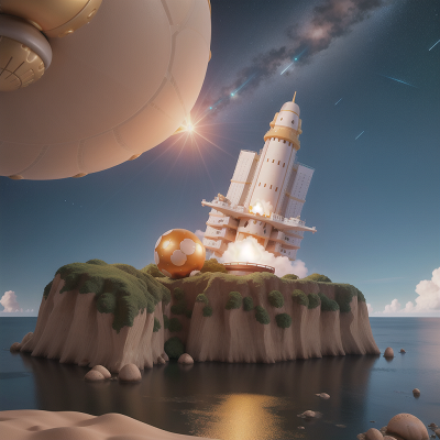 Image For Post Anime, beach, golden egg, skyscraper, meteor shower, space station, HD, 4K, AI Generated Art