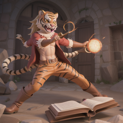 Image For Post Anime, surprise, sabertooth tiger, cowboys, spell book, anger, HD, 4K, AI Generated Art