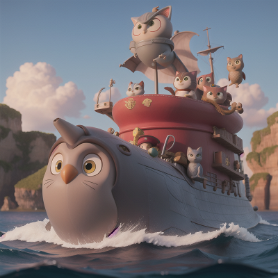 Image For Post Anime, submarine, cat, owl, pirate, mermaid, HD, 4K, AI Generated Art