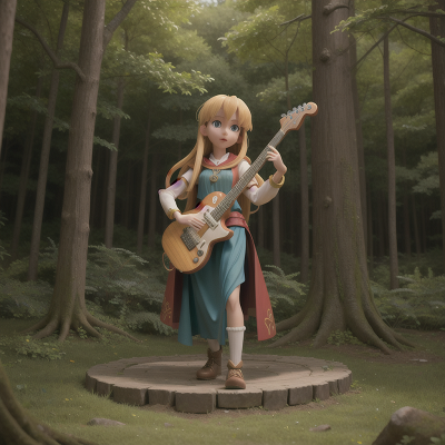 Image For Post Anime, harp, electric guitar, forest, cursed amulet, knights, HD, 4K, AI Generated Art