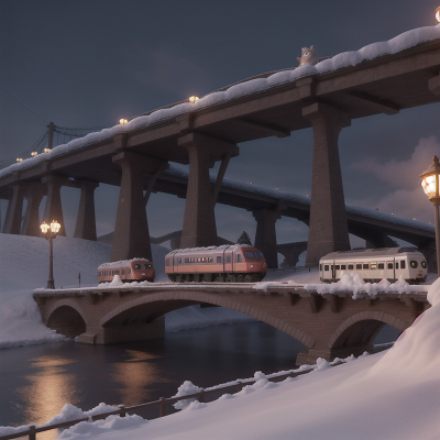 Image For Post Anime, snow, werewolf, bridge, umbrella, train, HD, 4K, AI Generated Art