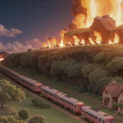 Image For Post Anime, train, singing, dancing, lava, village, HD, 4K, AI Generated Art