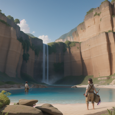 Image For Post Anime, waterfall, fish, beach, betrayal, archaeologist, HD, 4K, AI Generated Art