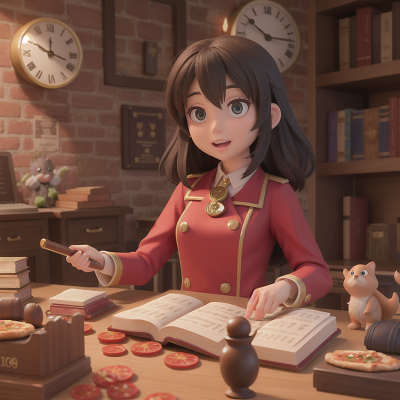 Image For Post Anime, police officer, piano, pizza, spell book, clock, HD, 4K, AI Generated Art