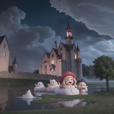 Image For Post Anime, flood, ghostly apparition, medieval castle, hat, sled, HD, 4K, AI Generated Art