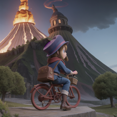 Image For Post Anime, spell book, tower, bicycle, wizard's hat, volcano, HD, 4K, AI Generated Art