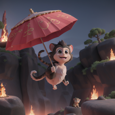 Image For Post Anime, monkey, flying carpet, cat, lava, umbrella, HD, 4K, AI Generated Art