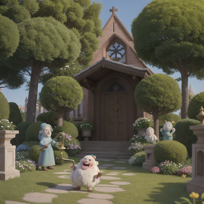 Image For Post Anime, garden, cathedral, yeti, harp, trumpet, HD, 4K, AI Generated Art