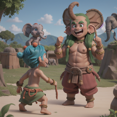 Image For Post Anime, troll, goblin, confusion, elephant, tribal warriors, HD, 4K, AI Generated Art