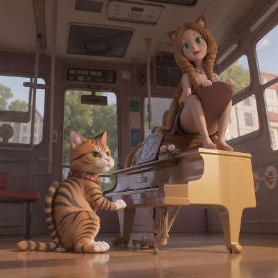 Image For Post Anime, cat, bus, rainbow, statue, piano, HD, 4K, AI Generated Art