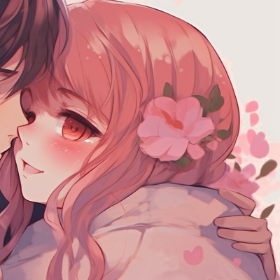 Image For Post | Two characters sharing a gentle hug, pale colors and floral details. adorable matching pfp couples pfp for discord. - [matching pfp couples, aesthetic matching pfp ideas](https://hero.page/pfp/matching-pfp-couples-aesthetic-matching-pfp-ideas)