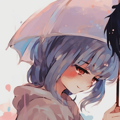 Image For Post | Characters under a shared umbrella, rendered in soft hues and watercolor-like textures. anime couples matching pfp for lovebirds pfp for discord. - [anime couples matching pfp, aesthetic matching pfp ideas](https://hero.page/pfp/anime-couples-matching-pfp-aesthetic-matching-pfp-ideas)