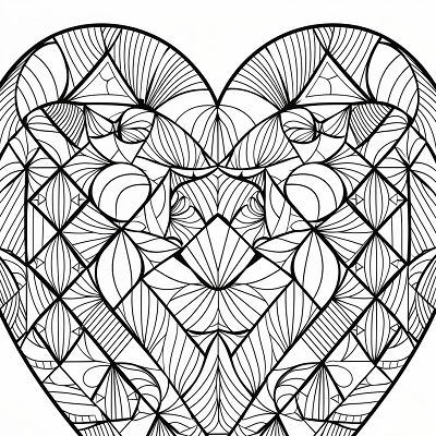 Image For Post Geometrically Detailed Heart - Printable Coloring Page