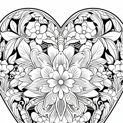 Image For Post Heart with Floral Patterns - Printable Coloring Page