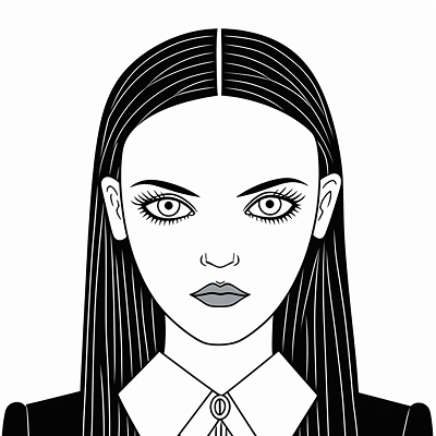 Image For Post | Contemporary Wednesday Addams with emphasis on finer details and facial contrast. printable coloring page, black and white, free download - [Wednesday Addams Coloring Pictures Pages ](https://hero.page/coloring/wednesday-addams-coloring-pictures-pages-fun-and-creative)