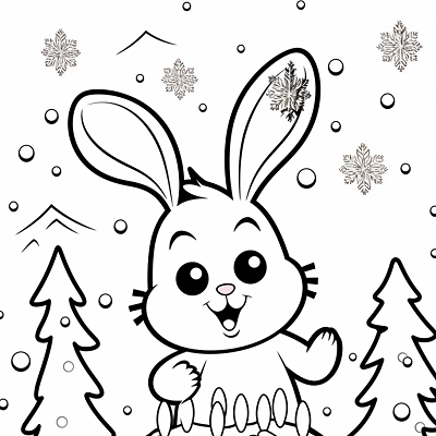 Image For Post Bunny Enjoying Snowfall - Printable Coloring Page
