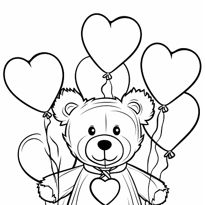 Image For Post Valentine's Teddy Bear and Balloons - Printable Coloring Page