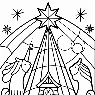Image For Post | Religious Christmas tree depicting the star of Bethlehem; clean, simple lines. printable coloring page, black and white, free download - [Christmas Tree Coloring Page ](https://hero.page/coloring/christmas-tree-coloring-page-free-printable-art-activities)