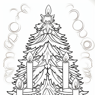 Image For Post Candle adorned Christmas Tree with Garlands - Printable Coloring Page