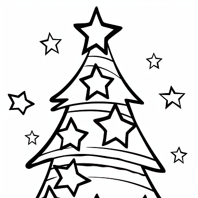 Image For Post Traditional Christmas Tree Adorned with Stars - Printable Coloring Page