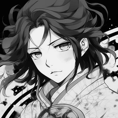 Image For Post | Tanjiro from Demon Slayer in a vintage style, strong linework and traditional patterns in shades of grey. vintage anime black and white pfp - [anime black and white pfp collection](https://hero.page/pfp/anime-black-and-white-pfp-collection)