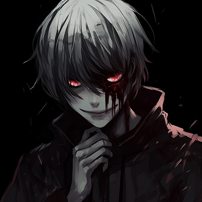 Image For Post | Kaneki with his ghoul eyes, red accents on a monochrome backdrop. edgy anime pfp ideas - [Edgy Anime PFP Collection](https://hero.page/pfp/edgy-anime-pfp-collection)