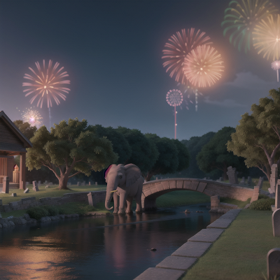 Image For Post Anime, elephant, romance, river, fireworks, haunted graveyard, HD, 4K, AI Generated Art