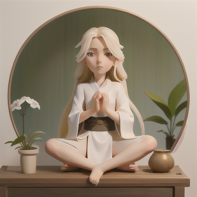Image For Post Anime Art, Gentle healer ninja, long pale blonde hair and compassionate gaze, in a serene healing sanctuary