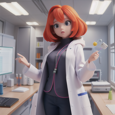 Image For Post Anime Art, Scientist prodigy, bicolored hair in a lab coat, inside a state-of-the-art laboratory