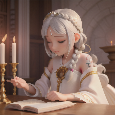 Image For Post | Anime, manga, Gentle priestess, intricate floral tattoos along her back, silver hair in a braid, soothing an ancient deity in a sacred temple, incense and sacred scriptures on an altar, elegant white robes with golden sashes, soft watercolor anime style, a calm and spiritual atmosphere - [AI Art, Intricate Tattoos in Anime ](https://hero.page/examples/intricate-tattoos-in-anime-stable-diffusion-prompt-library)