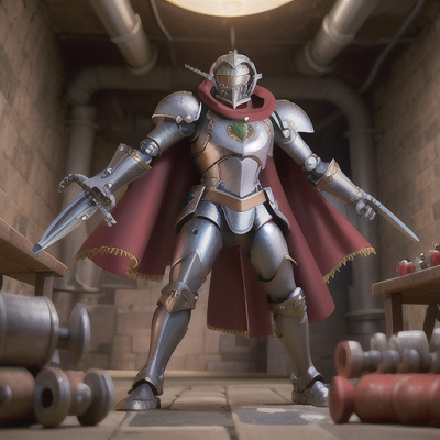 Image For Post Anime Art, Gallant mechanical knight, gleaming silver armor and ruby eyes, in a high-tech underground laboratory
