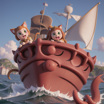 Image For Post Anime, cat, princess, boat, kraken, earthquake, HD, 4K, AI Generated Art